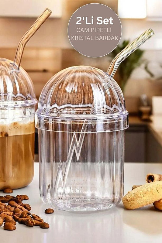 2'li Borosilikat Cam Pipetli Bardak KW-134