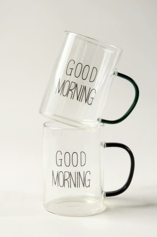 2 Li Good Morning Borosilikat Cam Kupa Bardak Seti KW-700