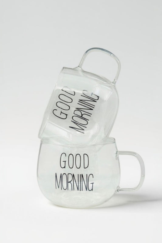 2 Li Good Morning Borosilikat Cam Kupa Bardak Seti KW-704