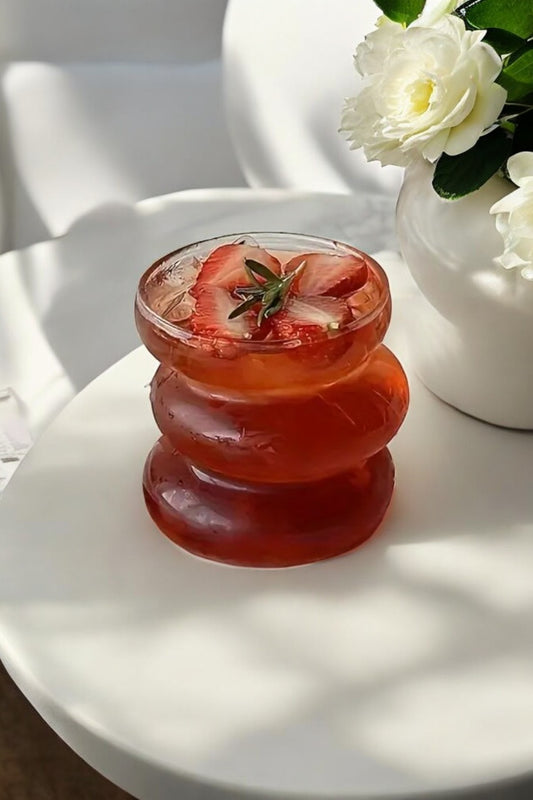 2'li Isıya Dayanıklı Asimetrik Şerit Stil Dev Bardak 500ML Kahve Sunum Kokteyl Bardağı KW-132