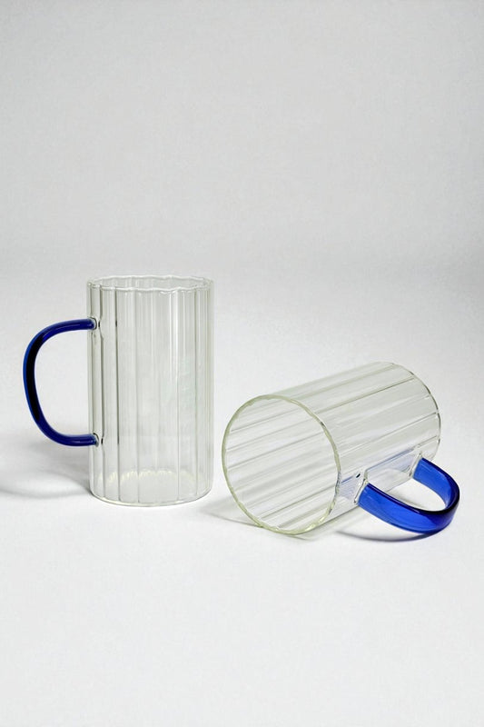 2 Li Isıya Dayanıklı Çizgi Tasarımlı Borosilikat Cam Kupa Bardak Seti KW-705