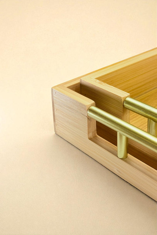 2Li Gold Kulplu Bambu Tepsi Seti KW-971