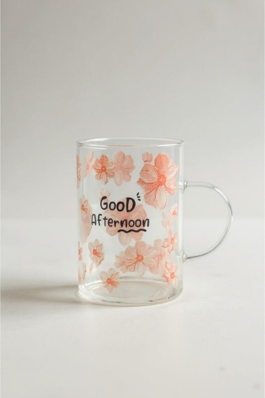 3 Lü Good Morning Çiçekli Borosilikat Cam Kupa Bardak Seti KW-712