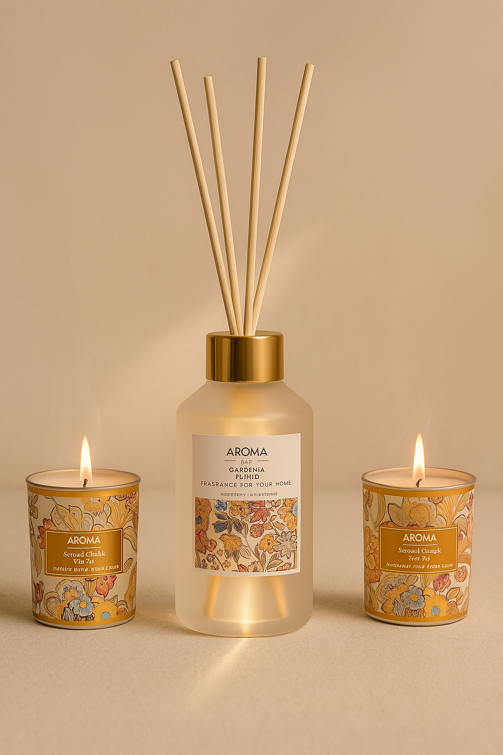 Çubuklu Koku Mum Çiçek ve Tepsi Dekoratif Set SHN-2054