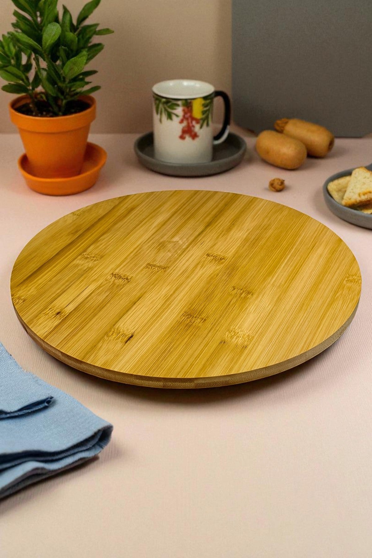 360 Dönebilen Bambu Tepsi Sunumluk 30CM KW-962