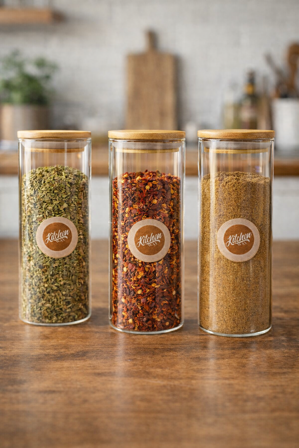 Bambu Kapaklı 3’lü Yuvarlak Cam Kavanoz Seti 300ML Gıda Saklama Kavanozu KW-1161