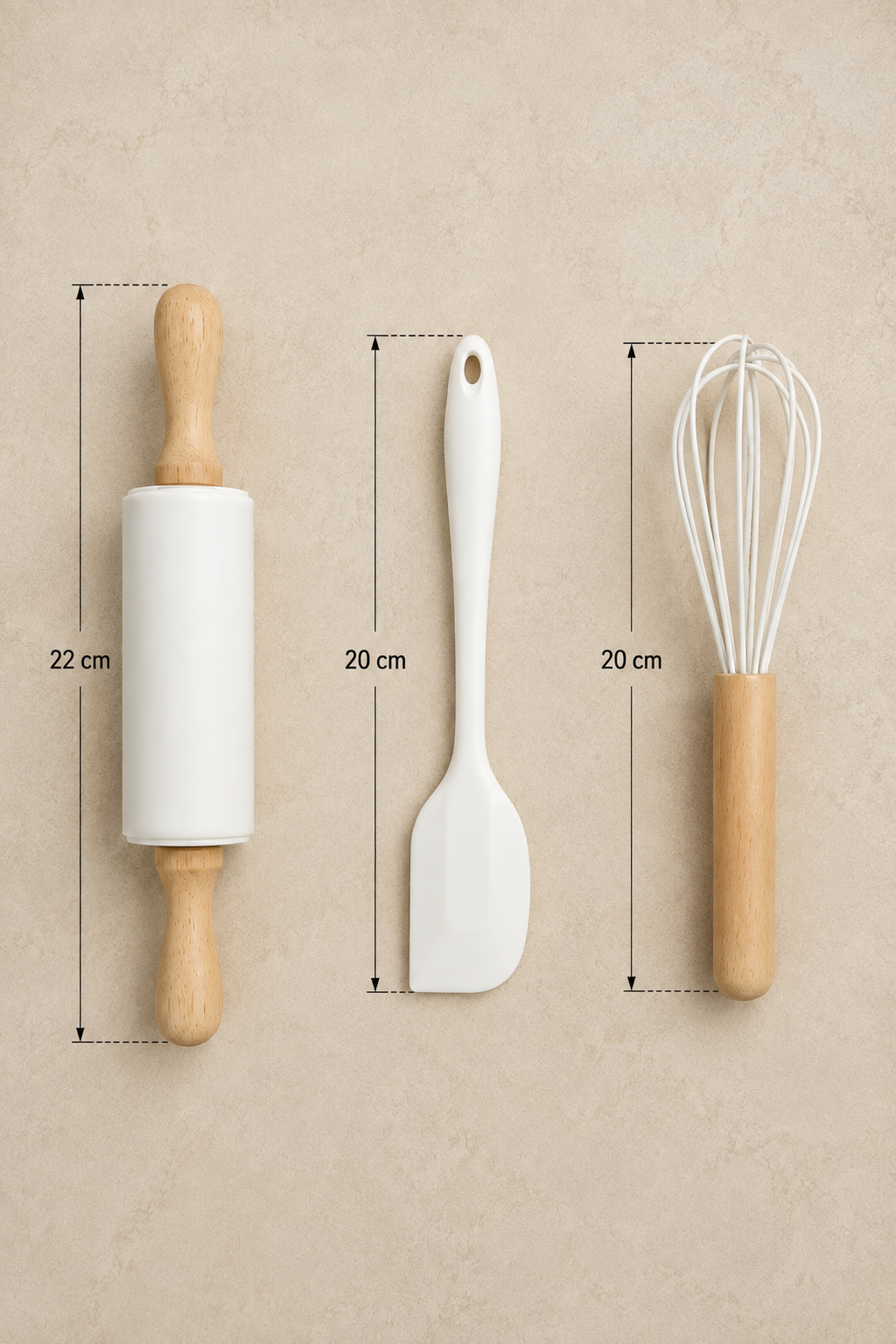3'lü Silikon Mutfak Seti Spatula Merdane ve Çırpıcı Pasta Hamur Kek Hazırlama Seti KW-3344