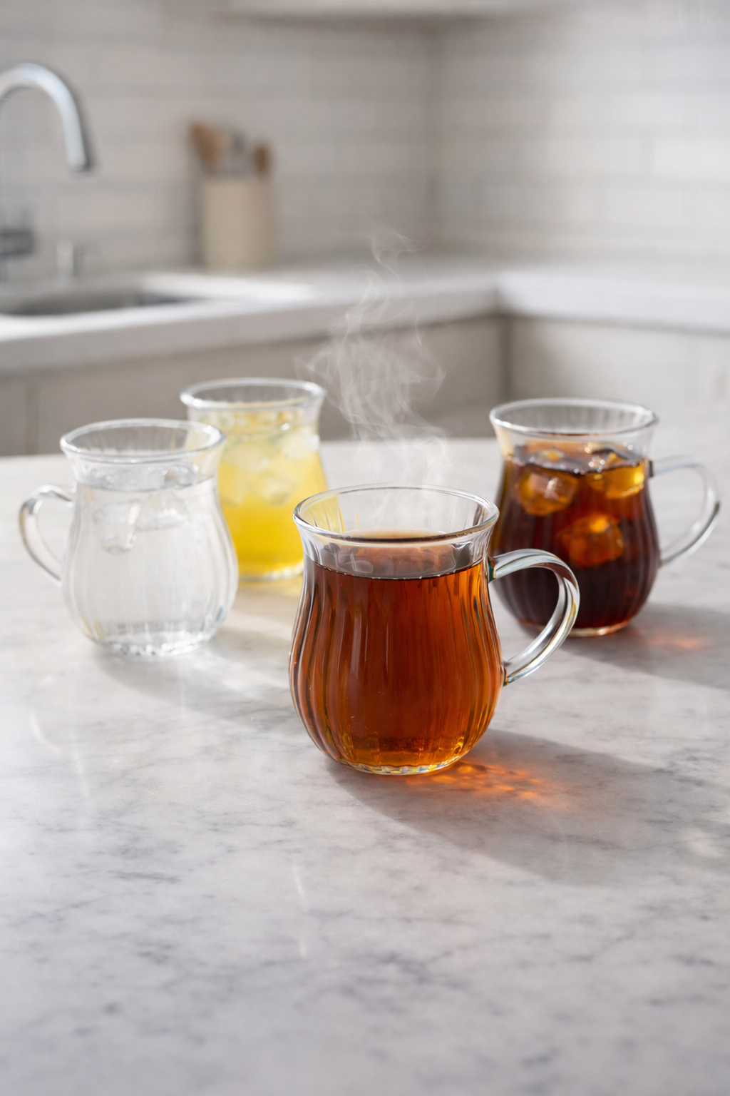 12’li 200 ML Borosilikat Kulplu Çizgi Desenli Diamond Cam Bardak Seti Isıya Dayanıklı Şeffaf KW-728