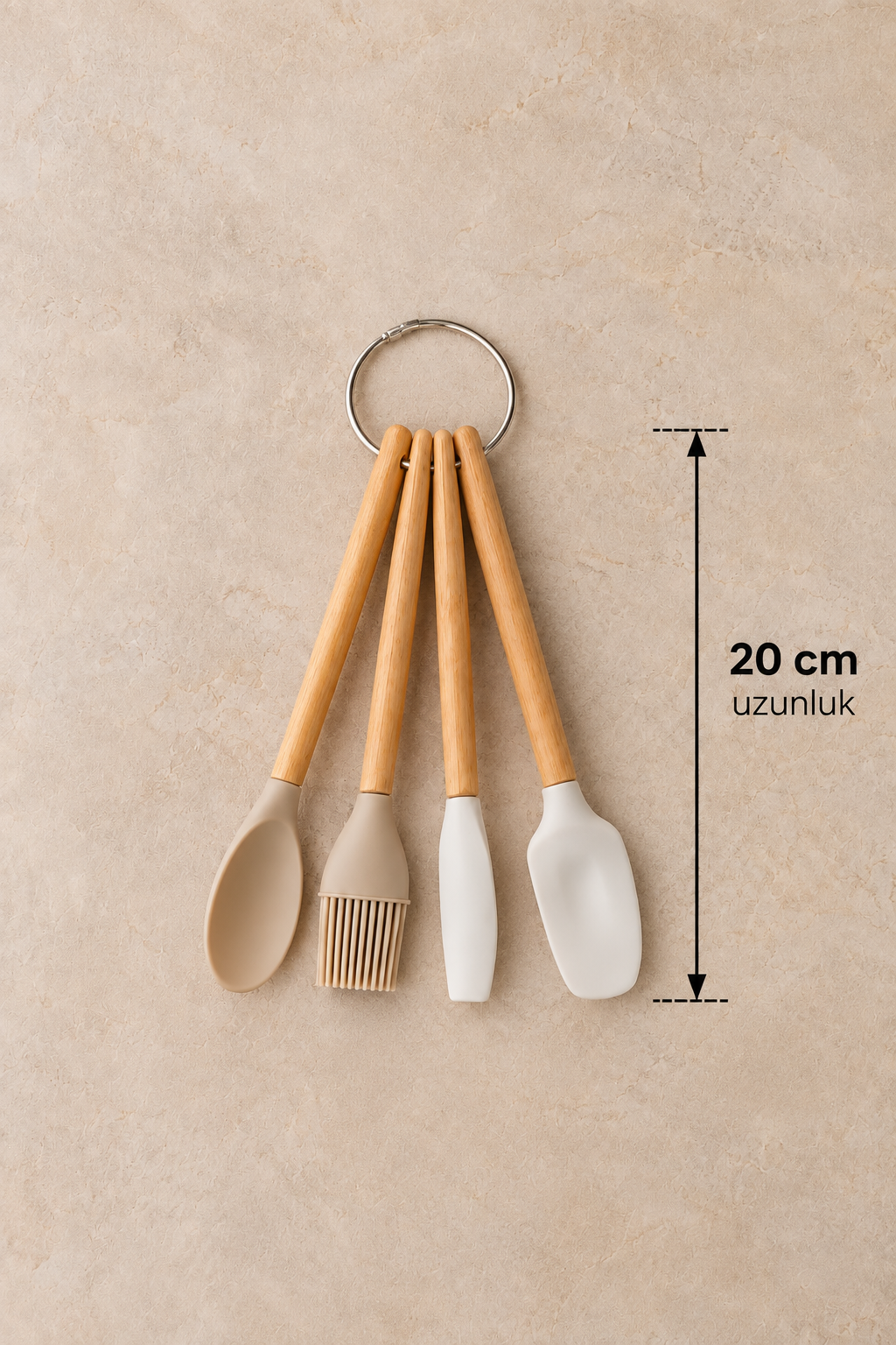 Silikon Başlık Bambu Saplı 4 Lü Pasta ve Kek Seti KW-407