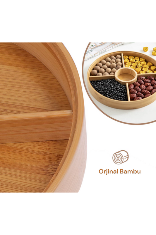 Kapaklı 5 Bölmeli Bambu Kahvaltılık Drajelik Çerezlik Organizer KW-167