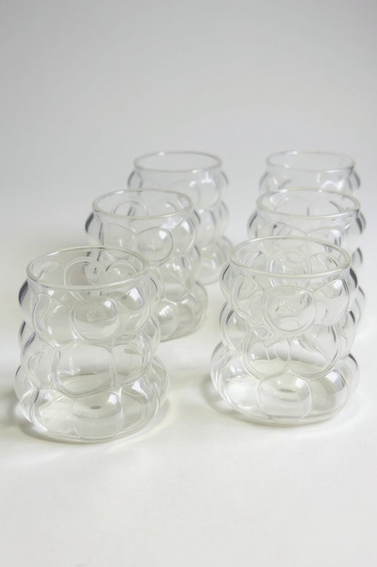 6 Lı Mini Boy Borosilikat Cam Boncuk Şekilli Üzüm Desenli Bardak Seti KW-715