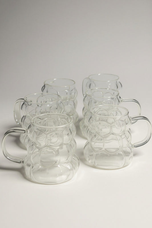 6 Lı Mini Boy Borosilikat Cam Kupa Boncuk Şekilli Üzüm Desenli Bardak Seti KW-716