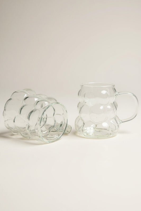 6 Lı Mini Boy Borosilikat Cam Kupa Boncuk Şekilli Üzüm Desenli Bardak Seti KW-716