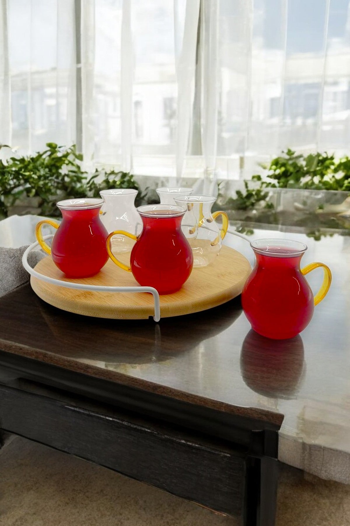 6'lı Turuncu Kulplu Borosilikat Termisil Serisi Bardak Seti 200ML KW-049