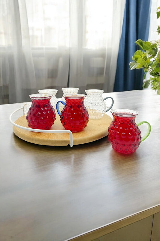 6'lı Renkli Kulplu Borosilikat İnci Serisi Bardak Seti 175ML KW-635