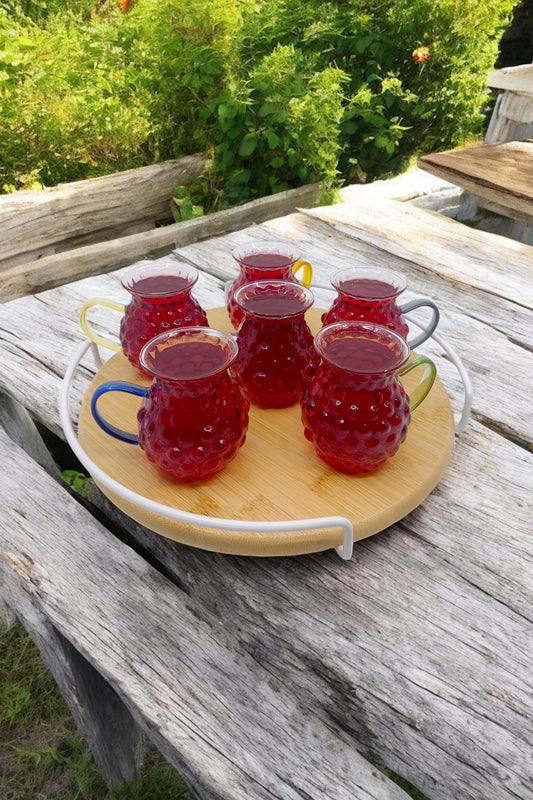 6'lı Renkli Kulplu Borosilikat İnci Serisi Bardak Seti 175ML KW-635