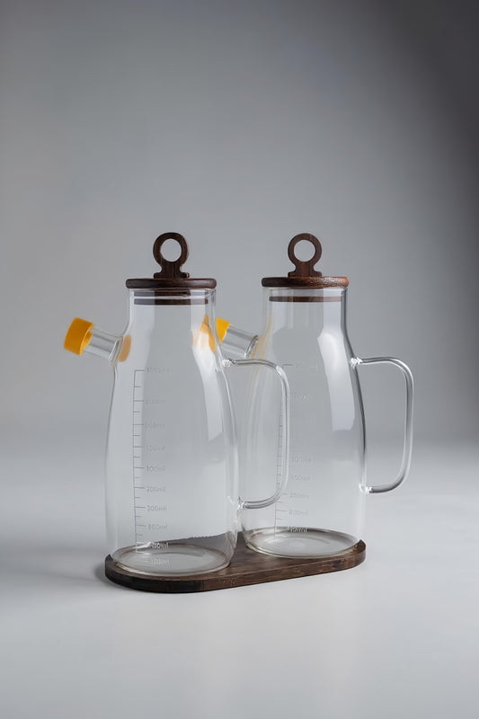 Akasya Standlı Kapaklı Ölçülü Cam Yağlık Seti KW-812