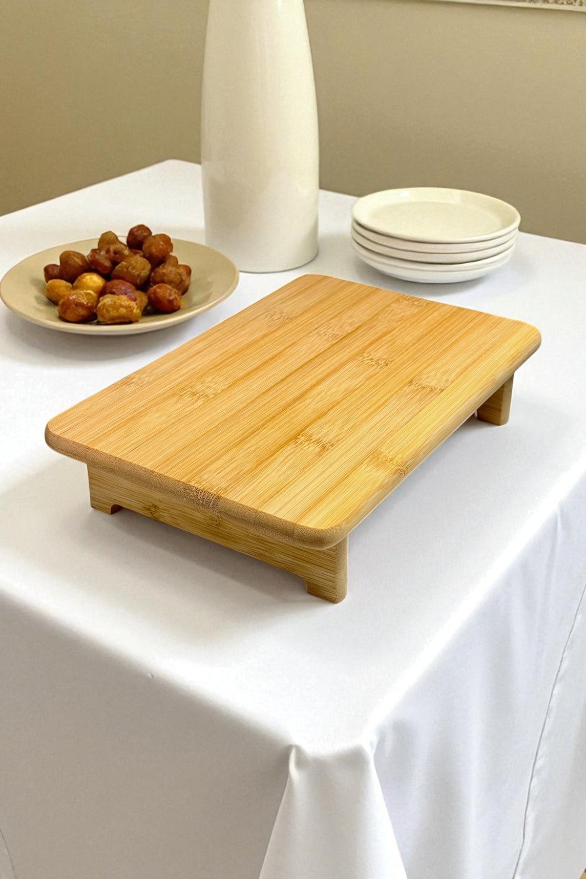 Ayaklı Bambu Sunumluk Servis Tabağı 29x19CM KW-914