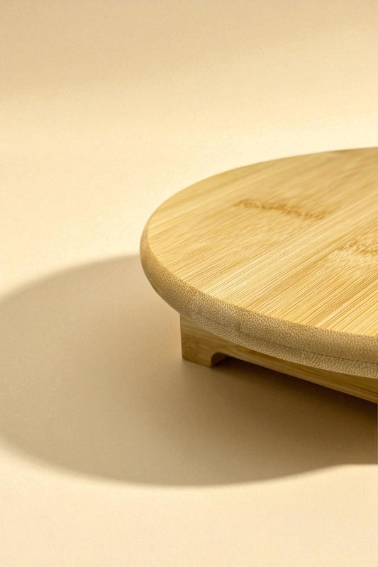 Ayaklı Yuvarlak Bambu Sunumluk Servis Tabağı 25CM CM KW-912