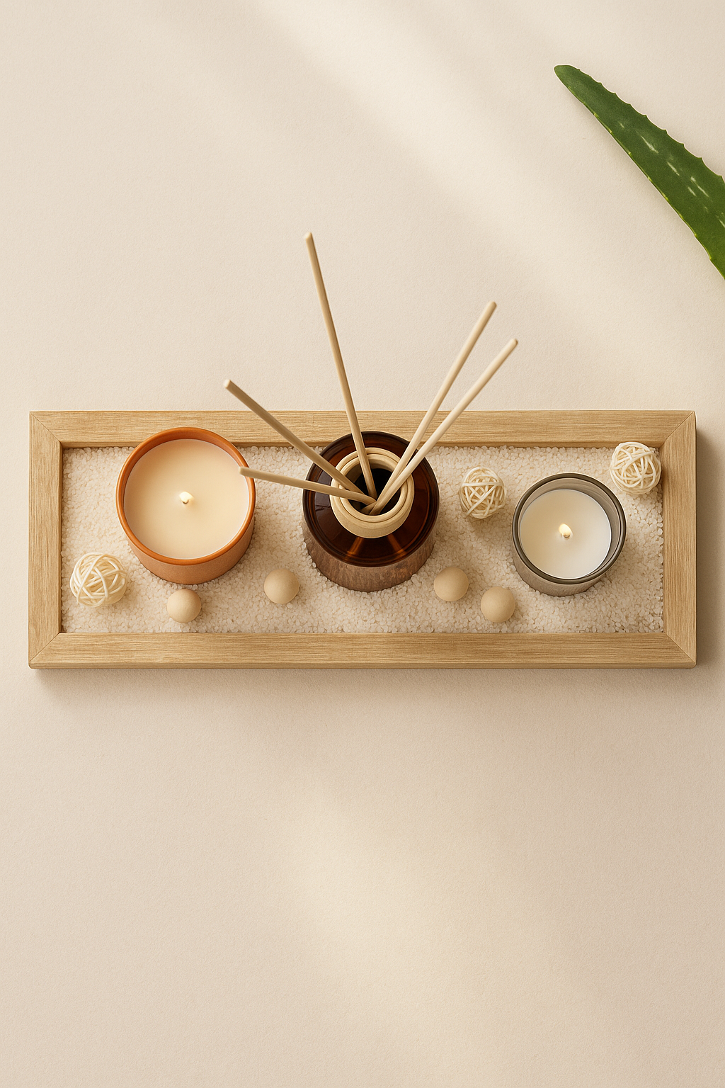 Çubuklu Koku Mum ve Tepsi Dekoratif Set SHN-2057