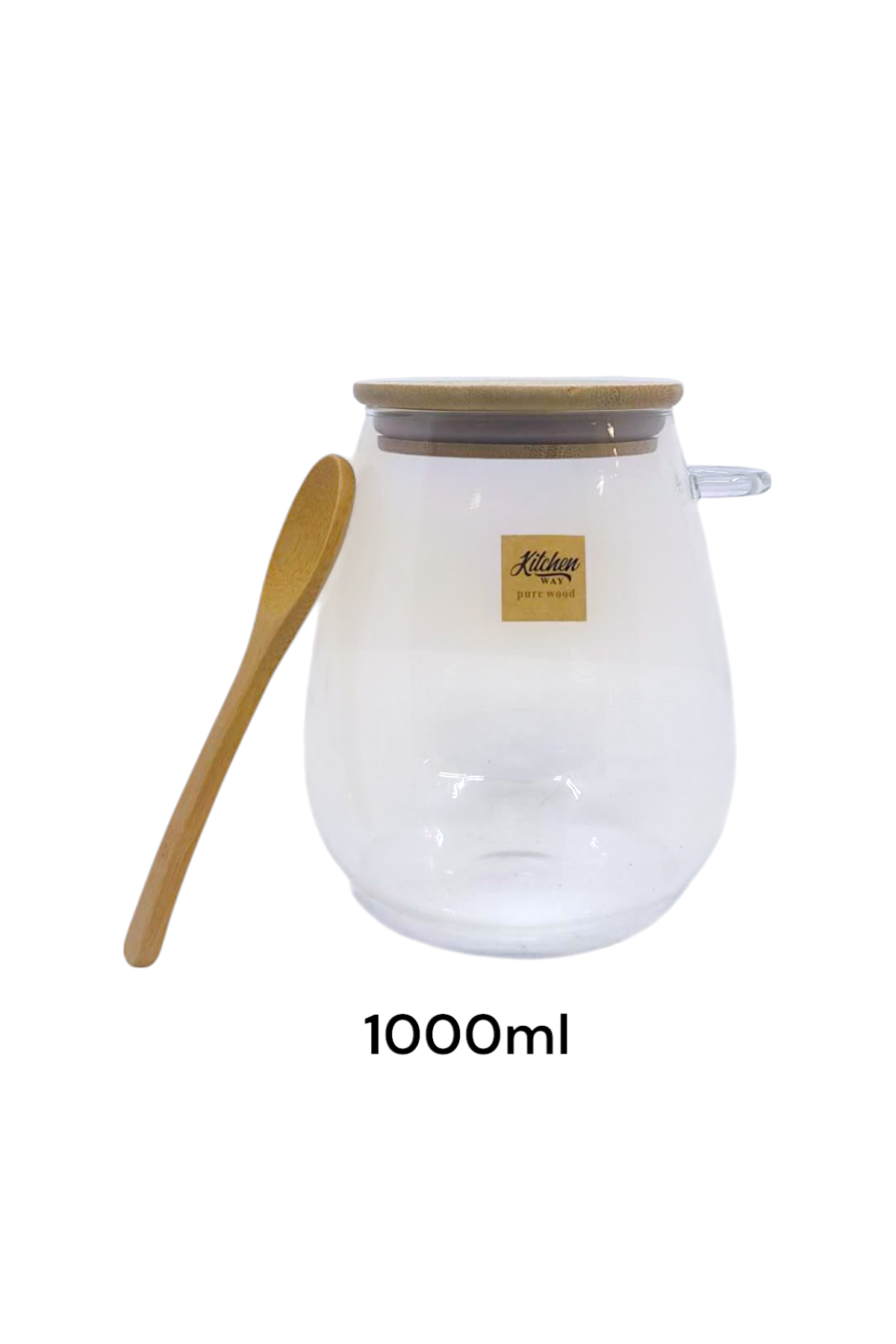 Bambu Kaşıklı Borosilikat 1000ML Isıya Dayanaklı Kavanoz KW-389C