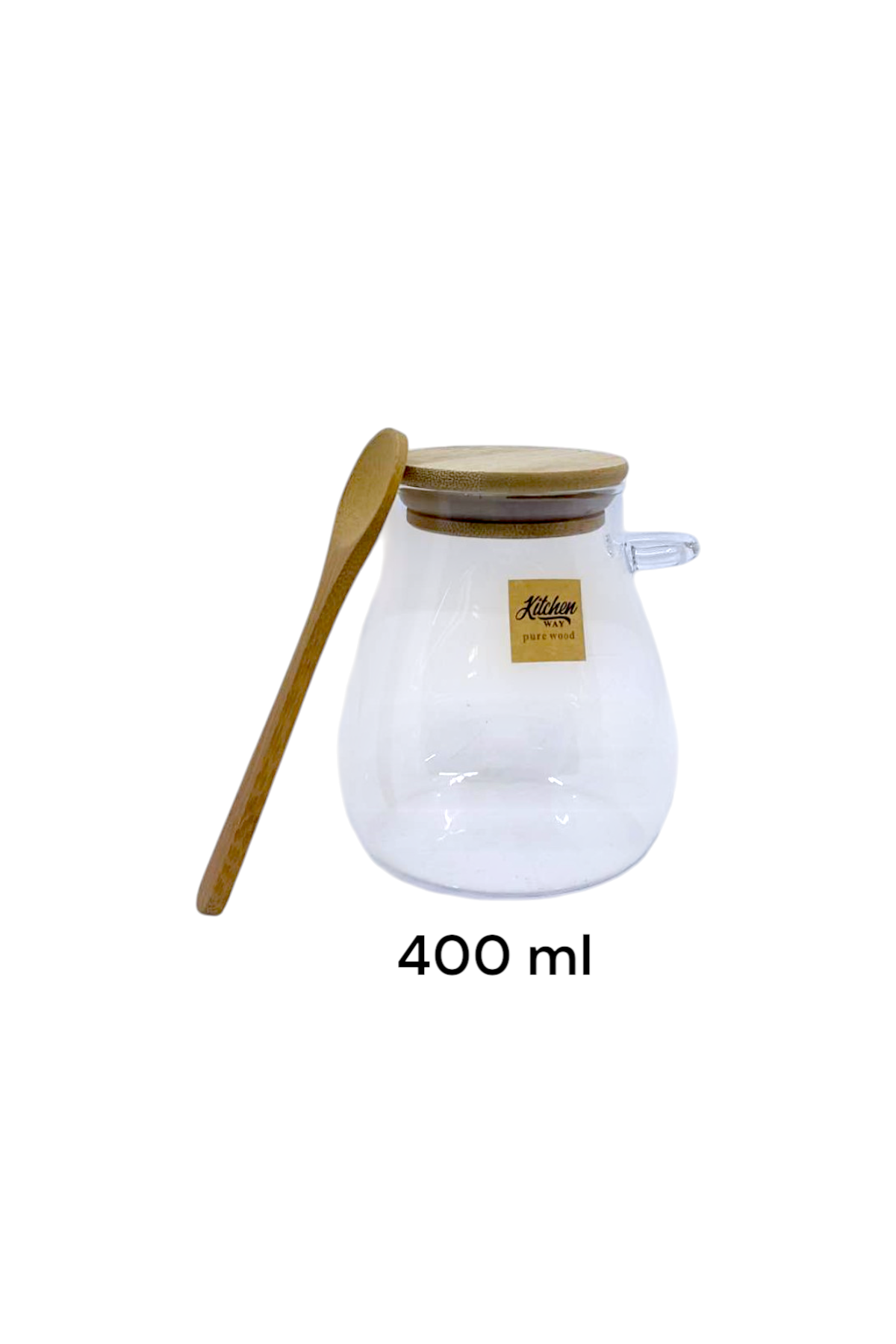Bambu Kaşıklı Borosilikat 400ML Isıya Dayanaklı Kavanoz KW-389A
