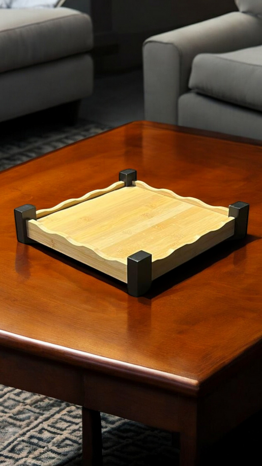 Siyah Köşeli Kare Bambu Tepsi KW-249