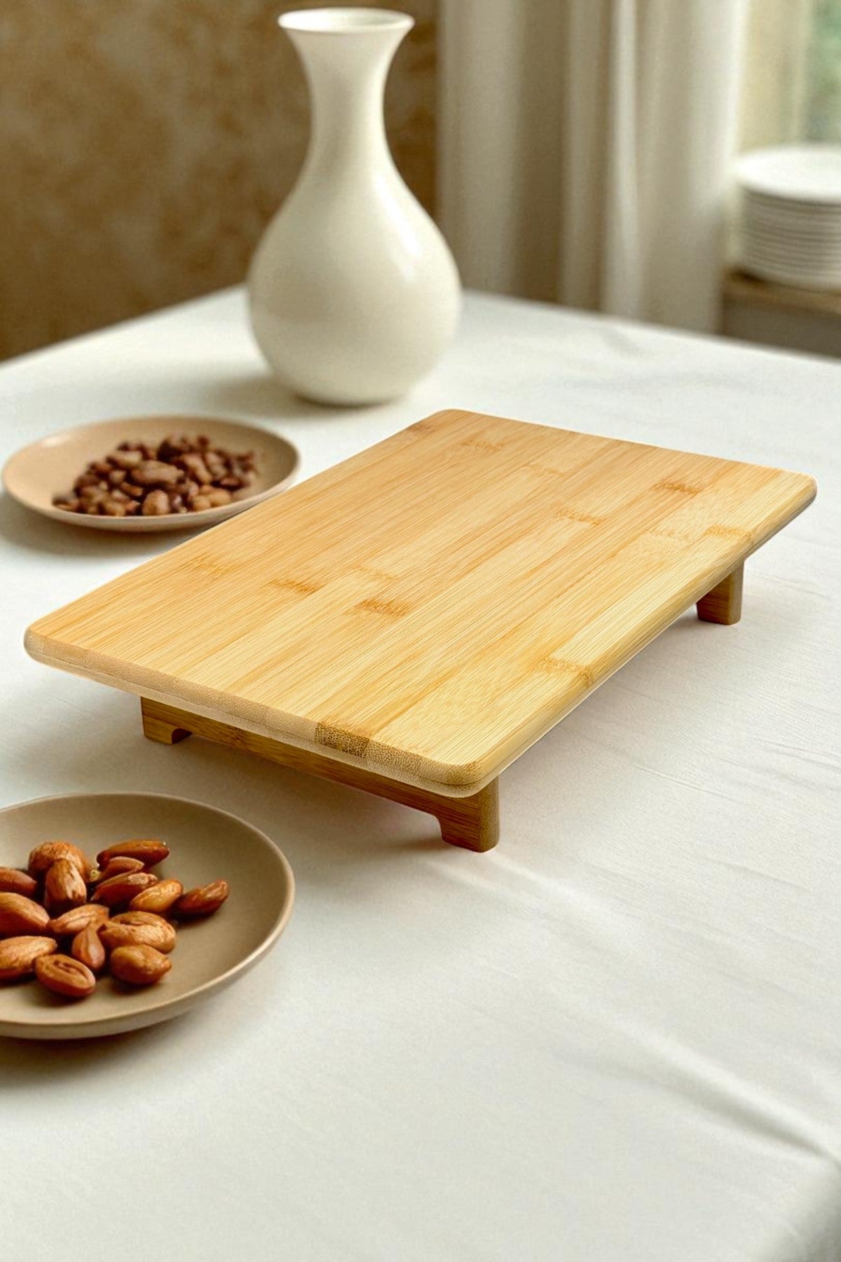 Ayaklı Bambu Sunumluk Servis Tabağı 32x21CM KW-915