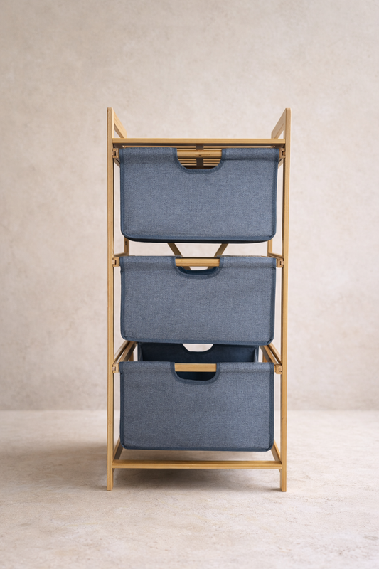 Bambu Çamaşır Sepeti Çekmeceli Doğal Bambu Dayanıklı Şık Tasarım SHN-2096