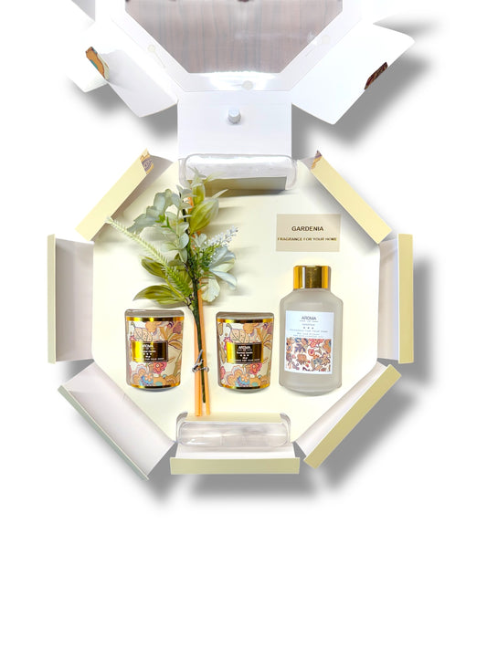 Çubuklu Koku Mum Çiçek ve Tepsi Dekoratif Set SHN-2054