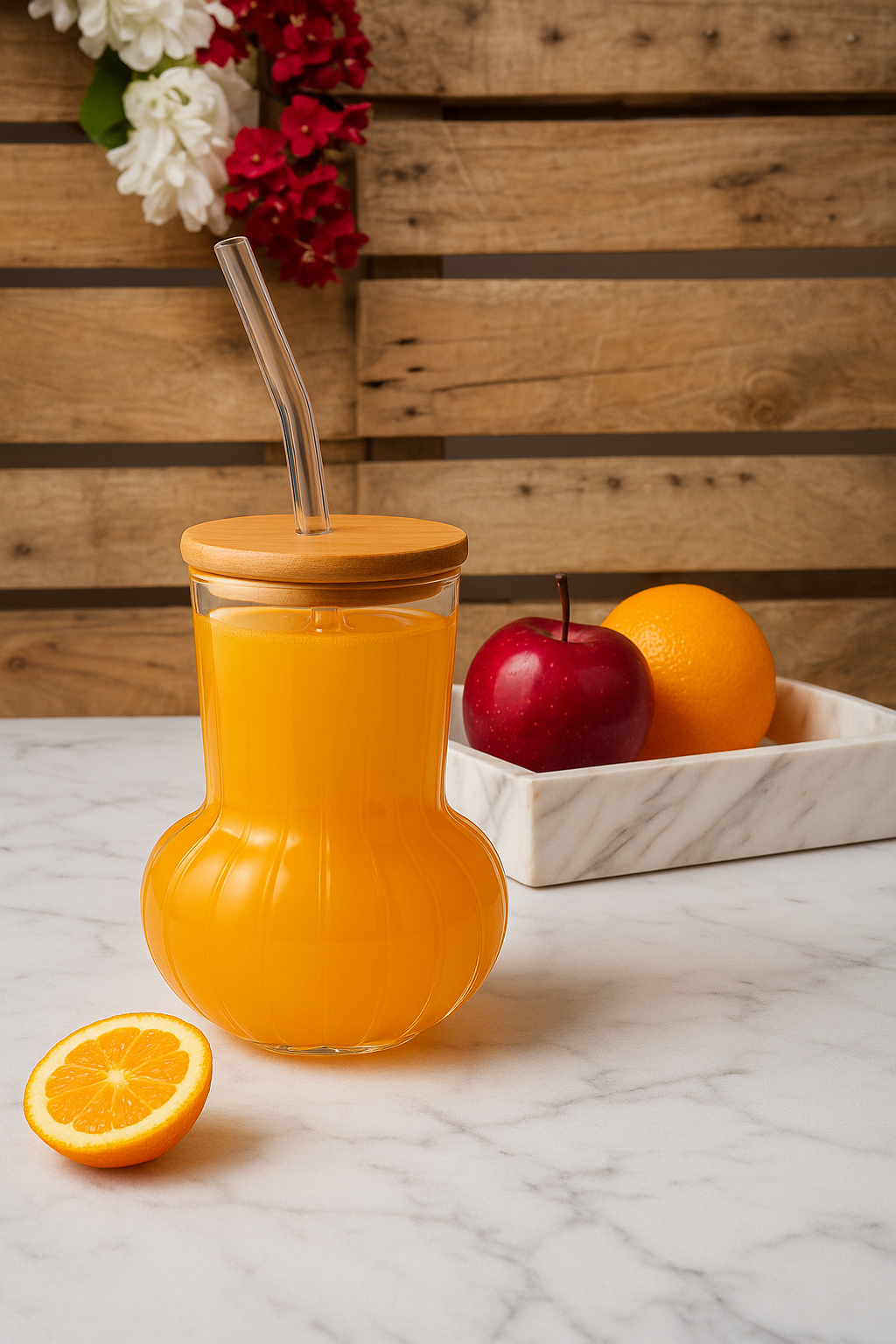 Bambu Kapaklı Borosilikat Cam Bardak KW-1065