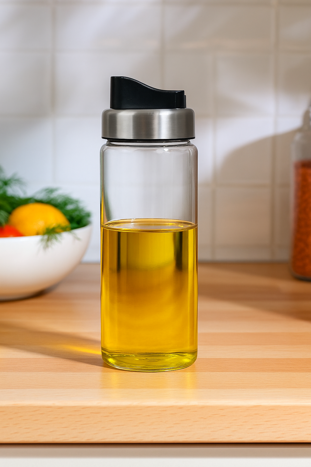 Borosilikat Cam Yağdanlık Sızdırmaz Tiktak Kapaklı 750ml Yağdanlık KW-1083