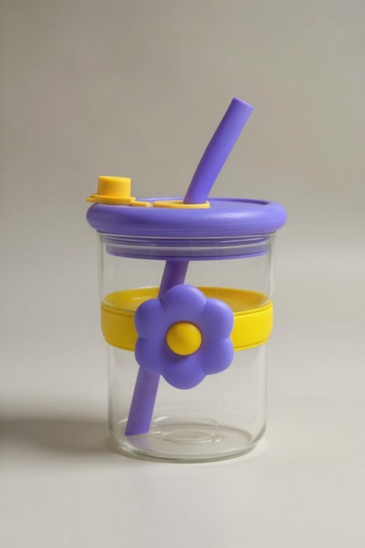 Çikek Desenli Pipetli Kapaklı Borosilikat Cam Matara KW-880