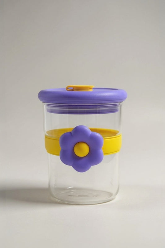 Çikek Desenli Pipetli Kapaklı Borosilikat Cam Matara KW-880