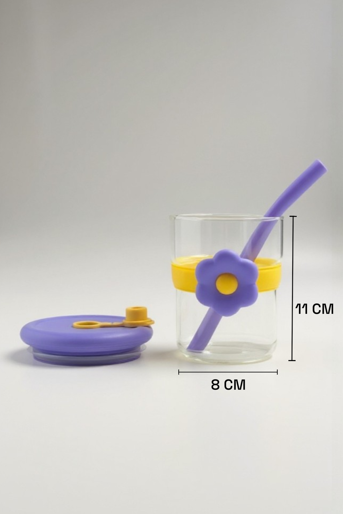 Çikek Desenli Pipetli Kapaklı Borosilikat Cam Matara KW-880