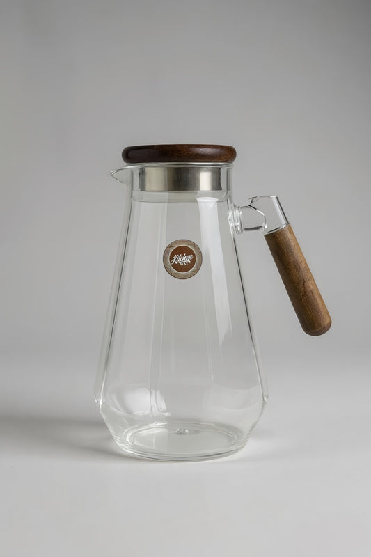 Dalga Tasarımlı Akasya Sap - Kapaklı Borosilikat Cam Sürahi KW-850