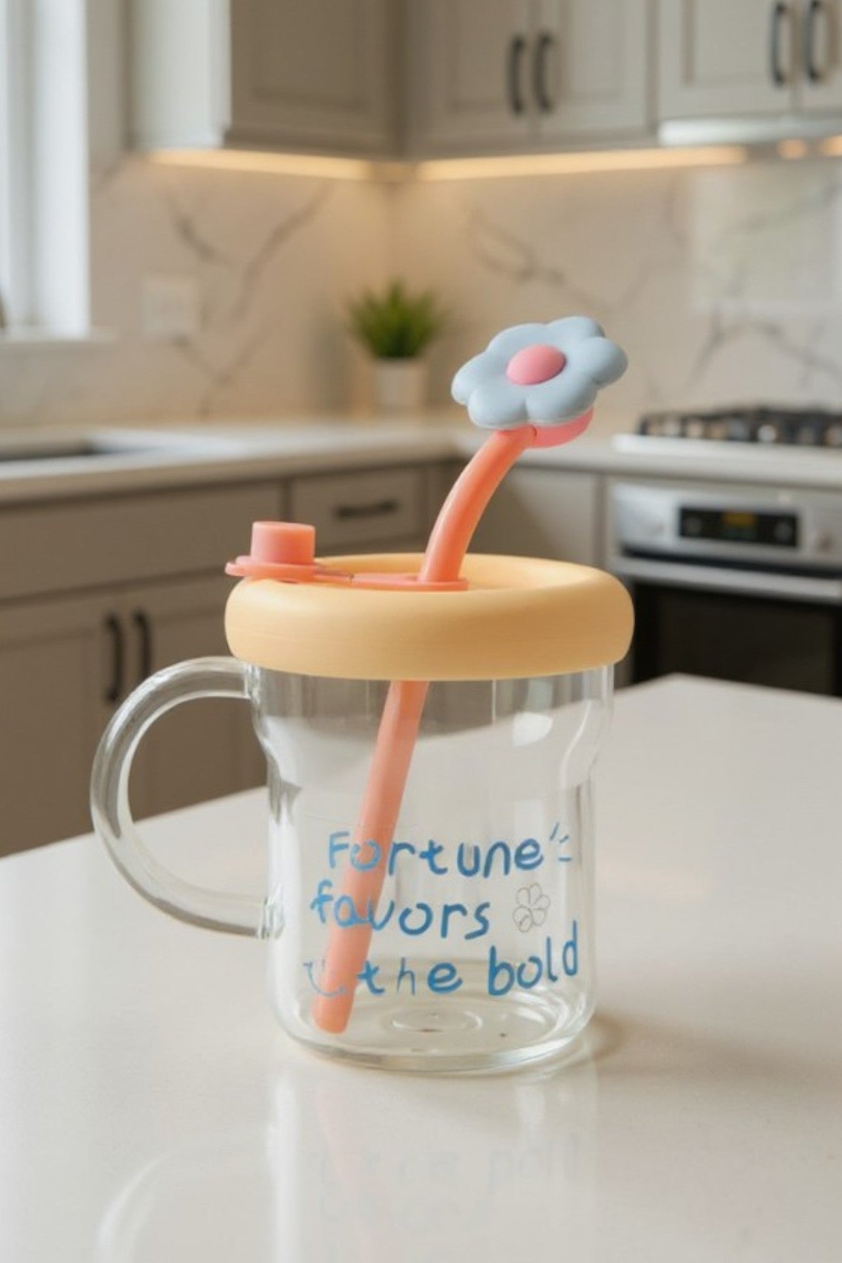 Fortune Pipetli Kapaklı Borosilikat Cam Matara KW-894