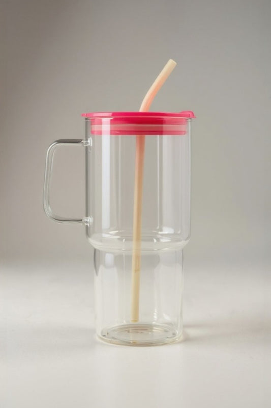 Hello Stikerli Pipetli Kapaklı Borosilikat Cam Matara KW-886