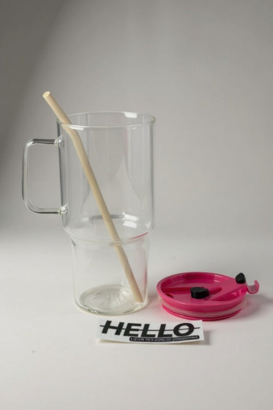 Hello Stikerli Pipetli Kapaklı Borosilikat Cam Matara KW-886