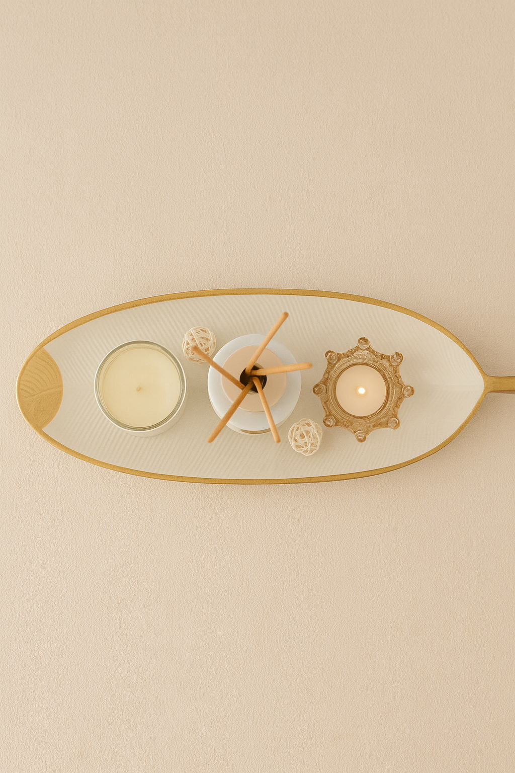 Çubuklu Koku Mum Çiçek ve Tepsi Dekoratif Set SHN-2058