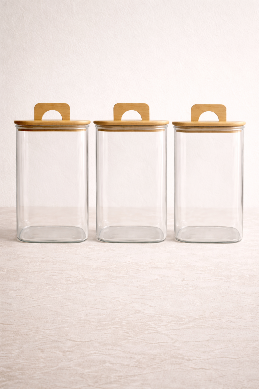 Bambu Conta Kapaklı Borosilikat 1200ml Kare Kavanoz KW-780