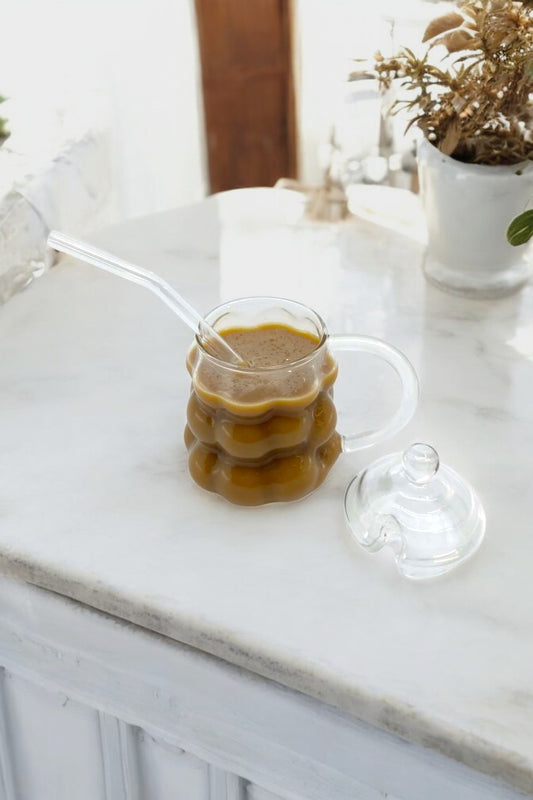 Isıya Dayanaklı Üzüm Desenli 300ML Borosilikat Pipetli Bardak KW-356