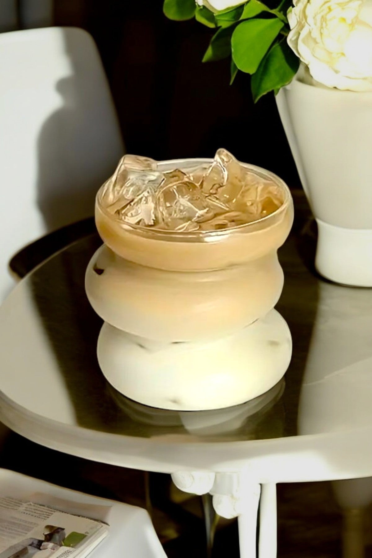 Isıya Dayanıklı Asimetrik Şerit Stil Dev Bardak 500ML Kahve Sunum Kokteyl Bardağı KW-132