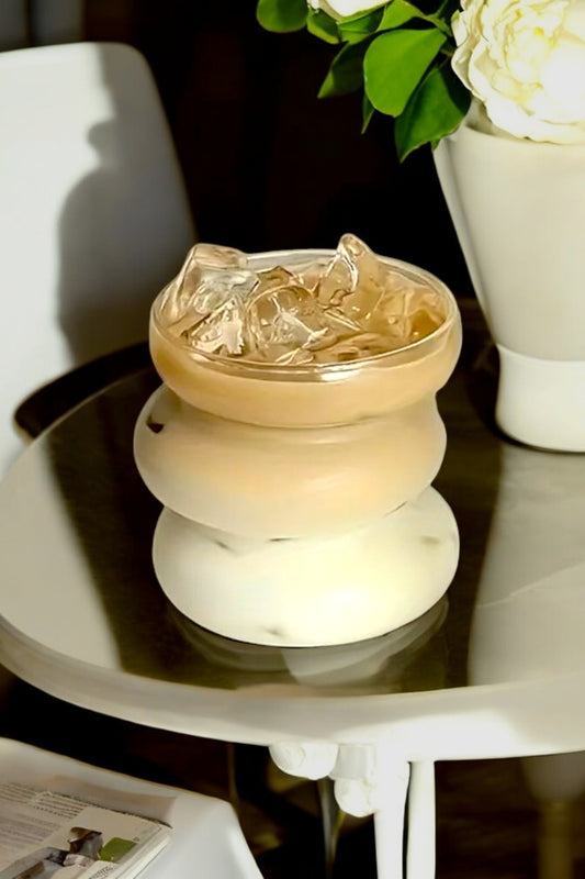 Isıya Dayanıklı Asimetrik Şerit Stil Dev Bardak 500ML Kahve Sunum Kokteyl Bardağı KW-132