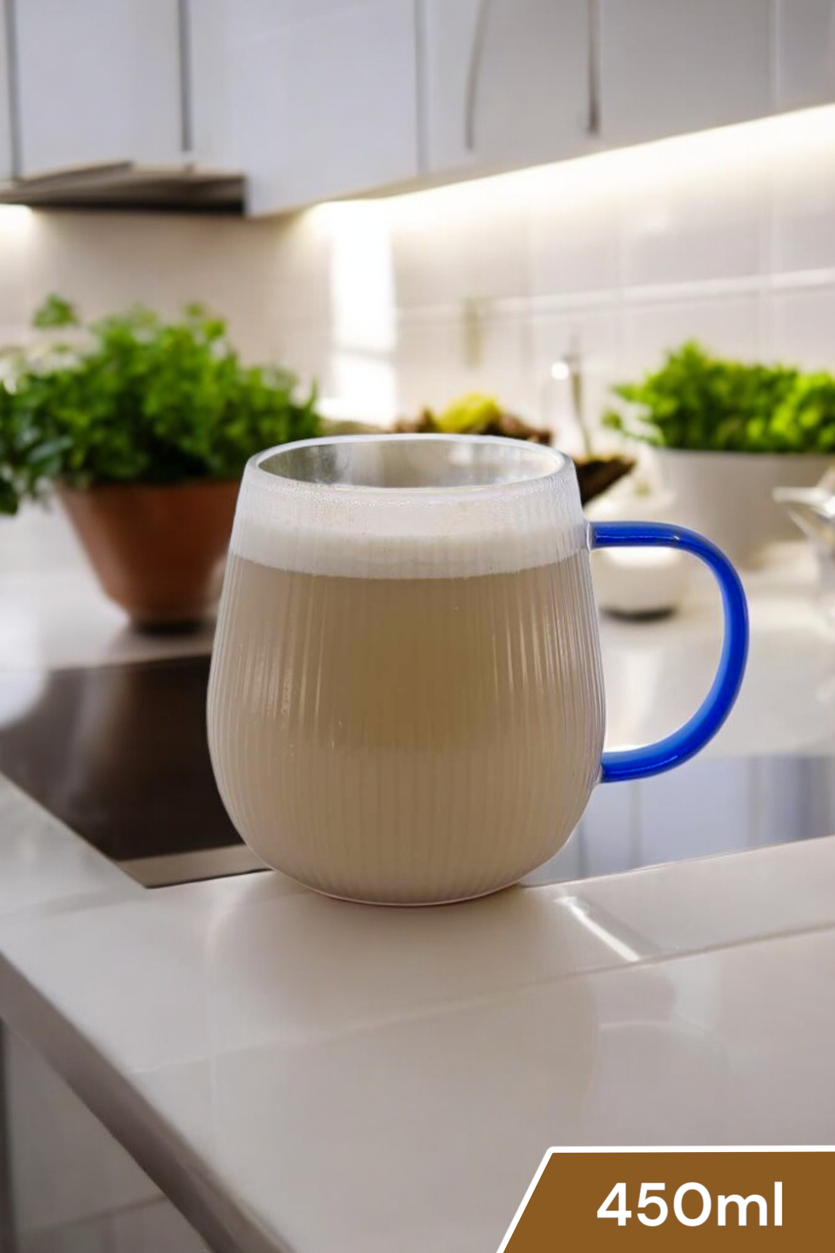 Isıya Dayanıklı Borosilikat Kupa Çizgi Tasarımlı Cam Bardak KW-072 KW-061