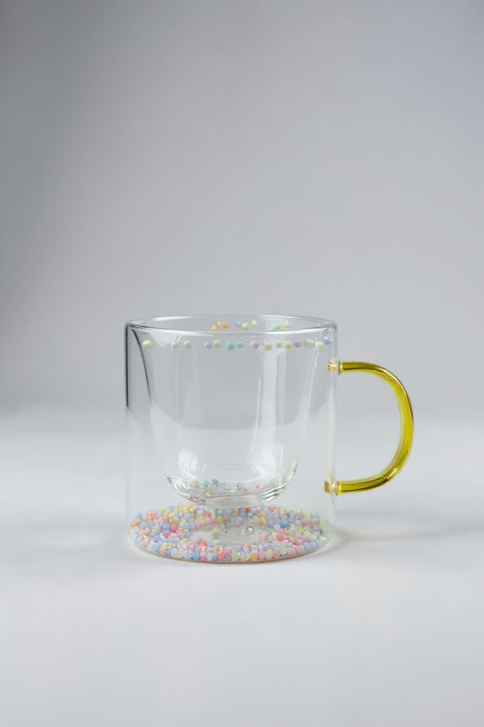 Çift Cidarlı Borosilikat 250ML Boncuk Figürlü Bardak Kupa KW-377B