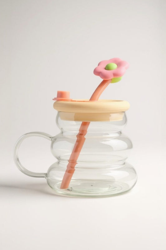 Kapaklı Pipet Kapaklı Borosilikat Bubble Cam Matara KW-896