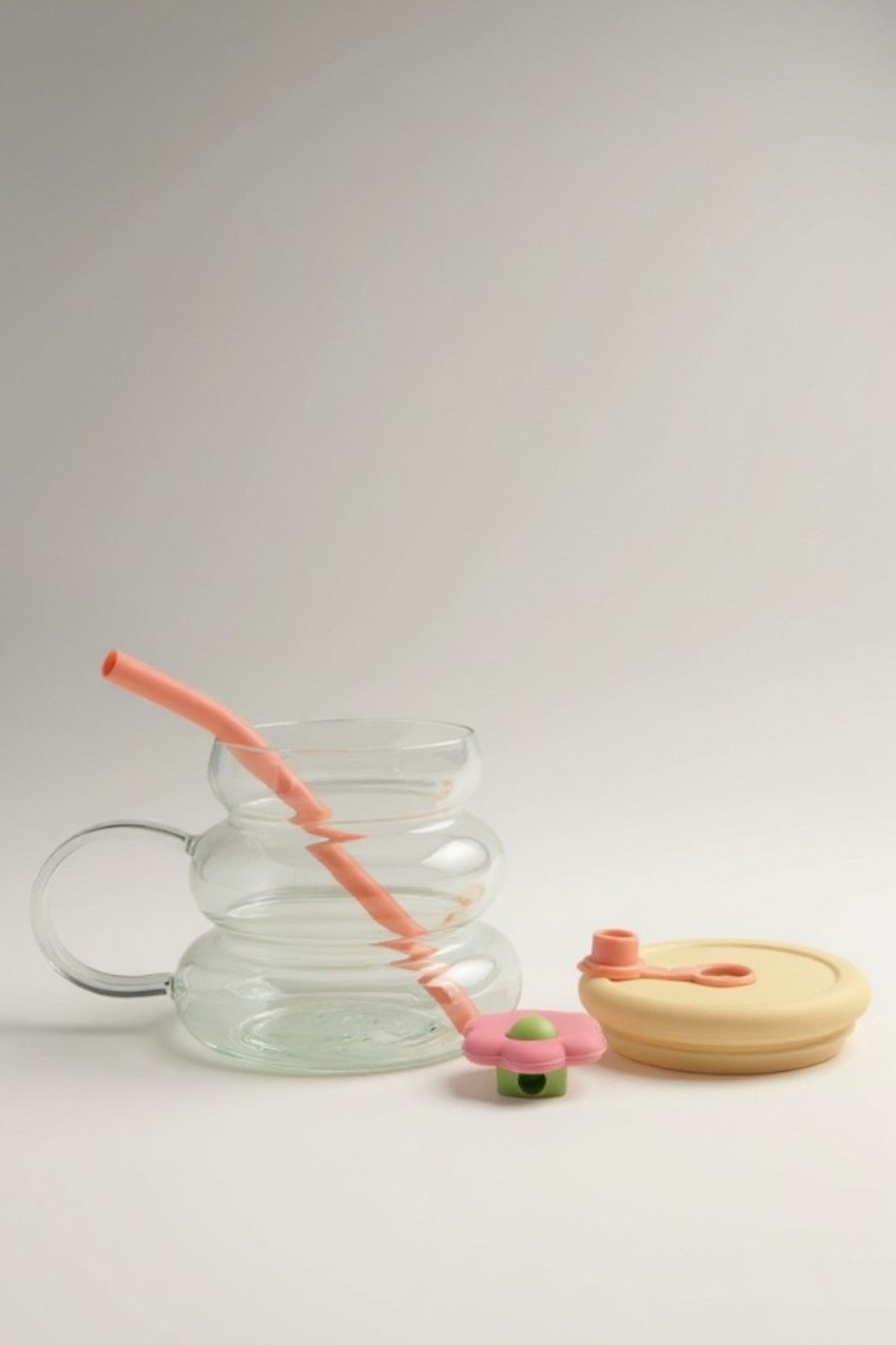 Kapaklı Pipet Kapaklı Borosilikat Bubble Cam Matara KW-896