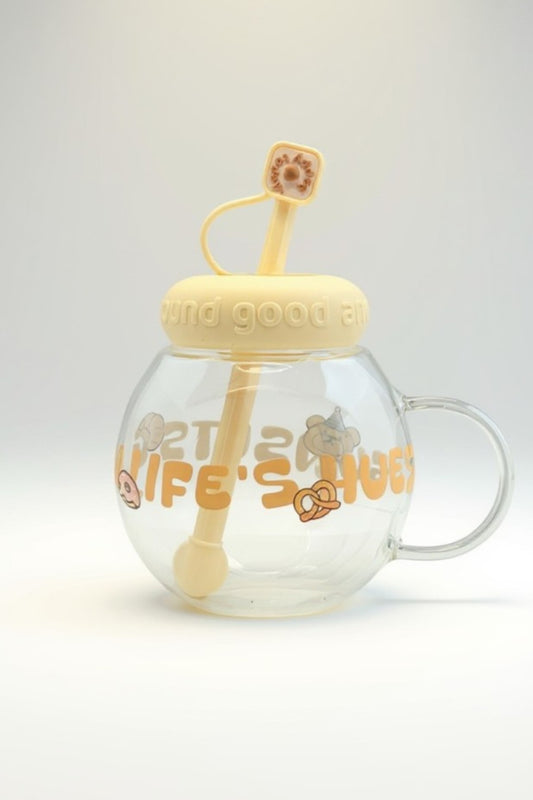 Kapaklı Pipet Silikon Kapaklı Borosilikat Cam Matara KW-898