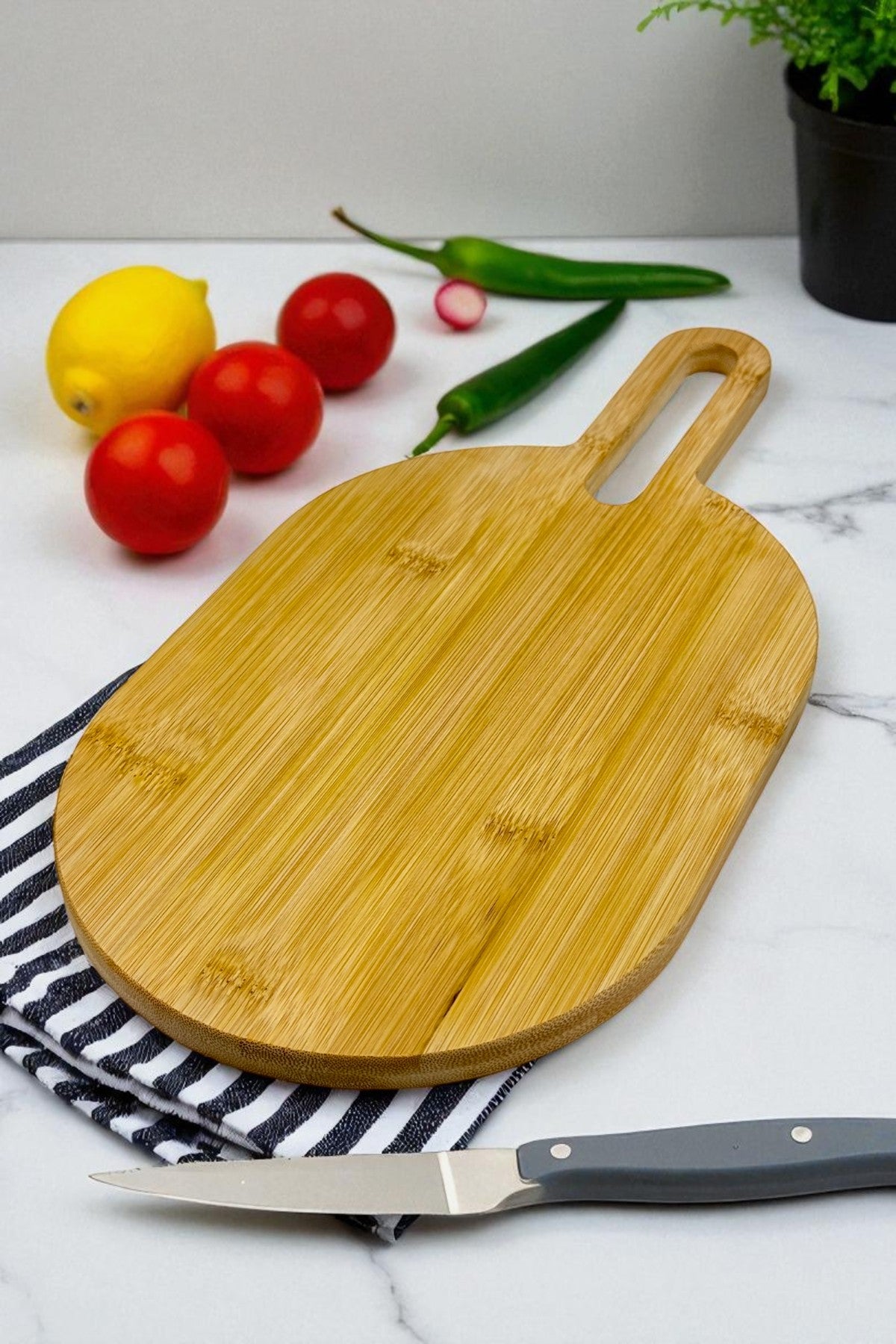Oval Bambu Kesme Tahtası Saplı Kesme Panosu KW-908